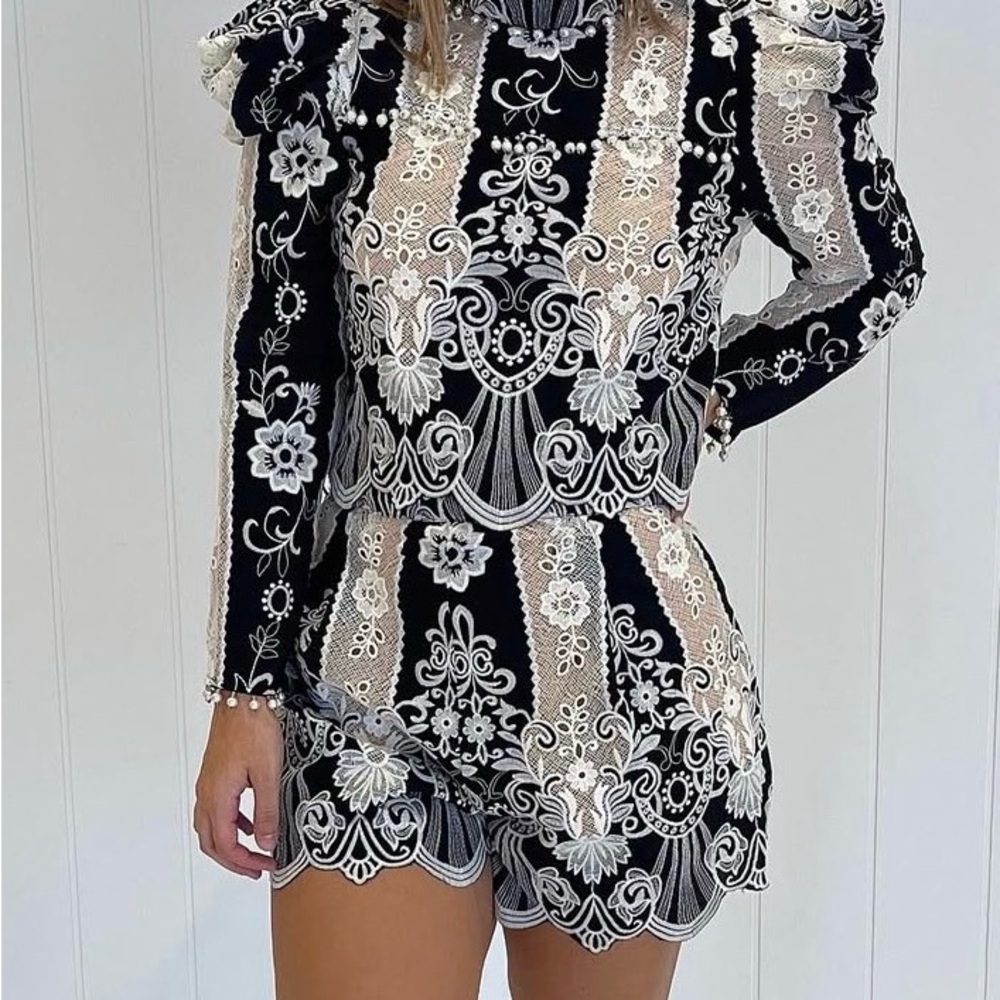 Elliat Elegant Black and White Lace Dress